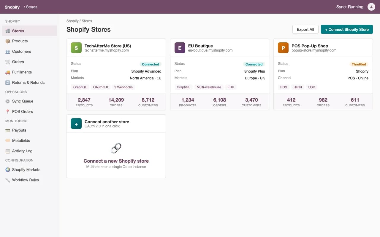 Multiple Shopify stores managed from one Odoo database